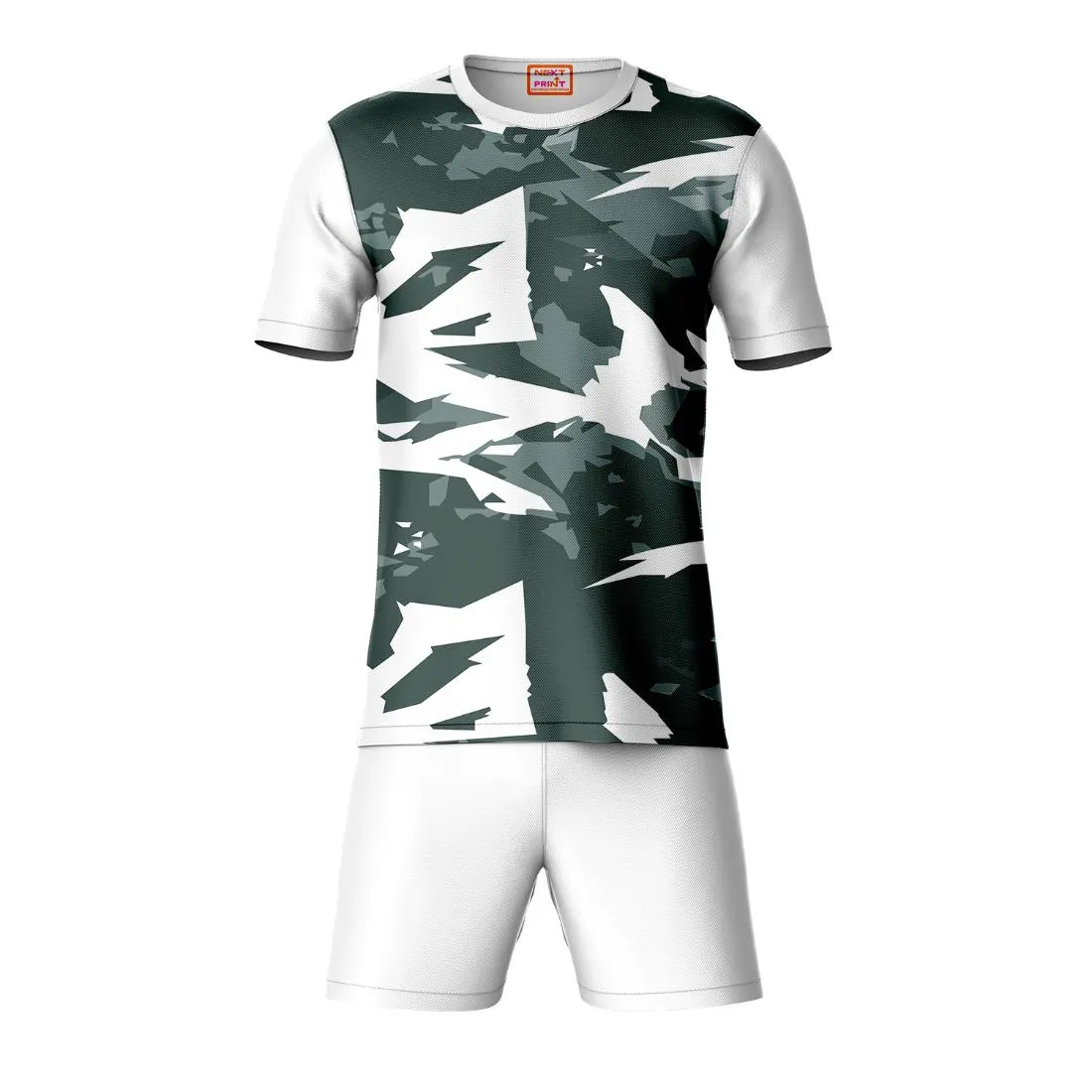 Next Print Round neck jersey white with shorts NPTS154