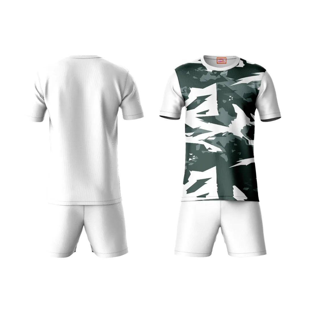 Next Print Round neck jersey white with shorts NPTS154