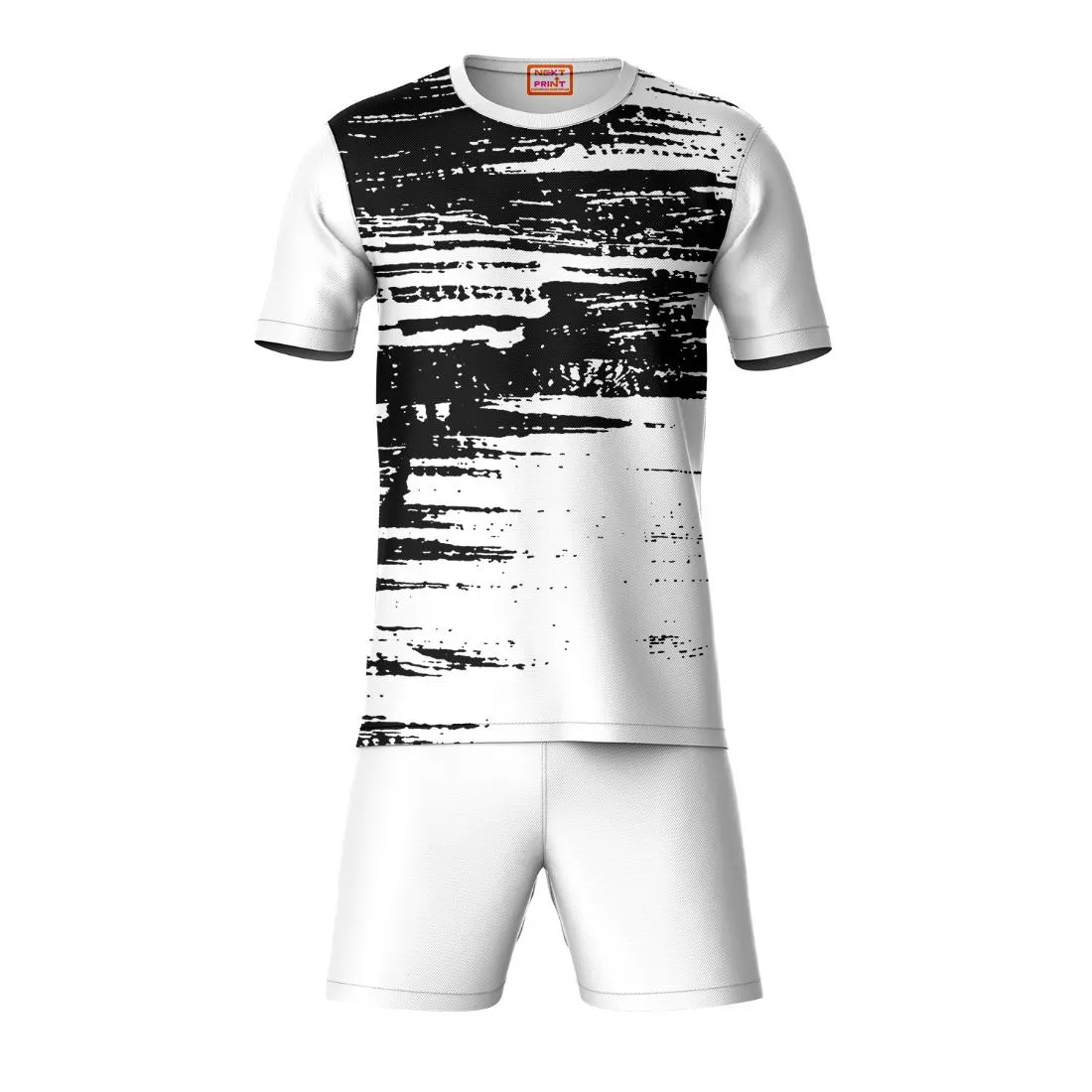 Next Print Round neck jersey white with shorts NPTS58