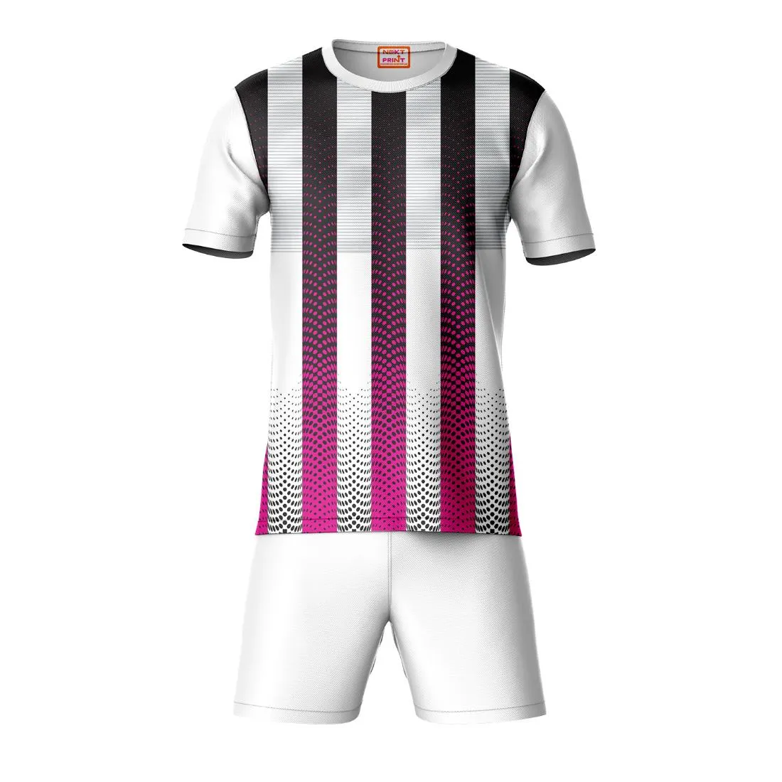 Next Print Round neck jersey white with shorts NPTS62