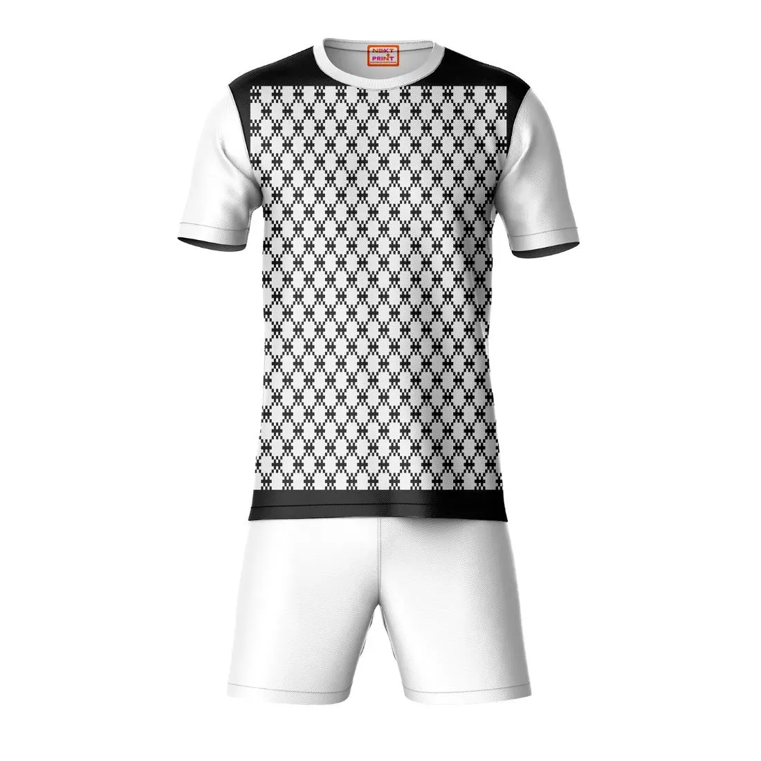 Next Print Round neck jersey white with shorts NPTS91