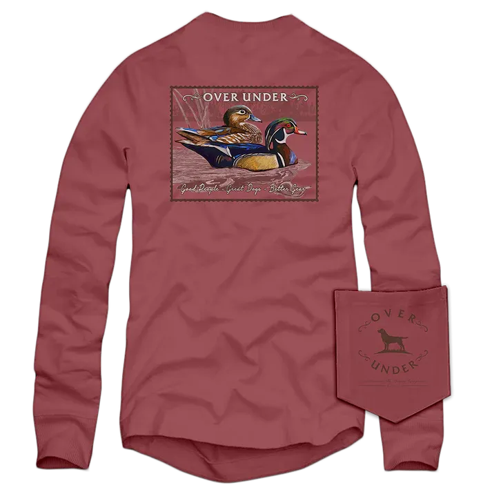 Over Under Long Sleeve Wood Duck Stamp T-Shirt in Brick