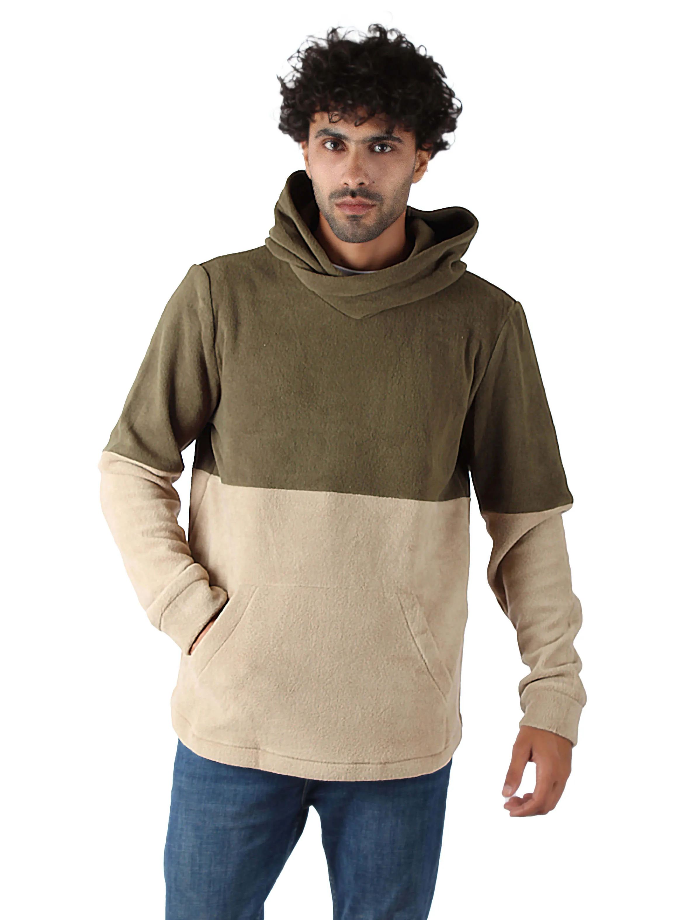 Polar Fleece Hoodie Shaped Hem Tree Top - Men