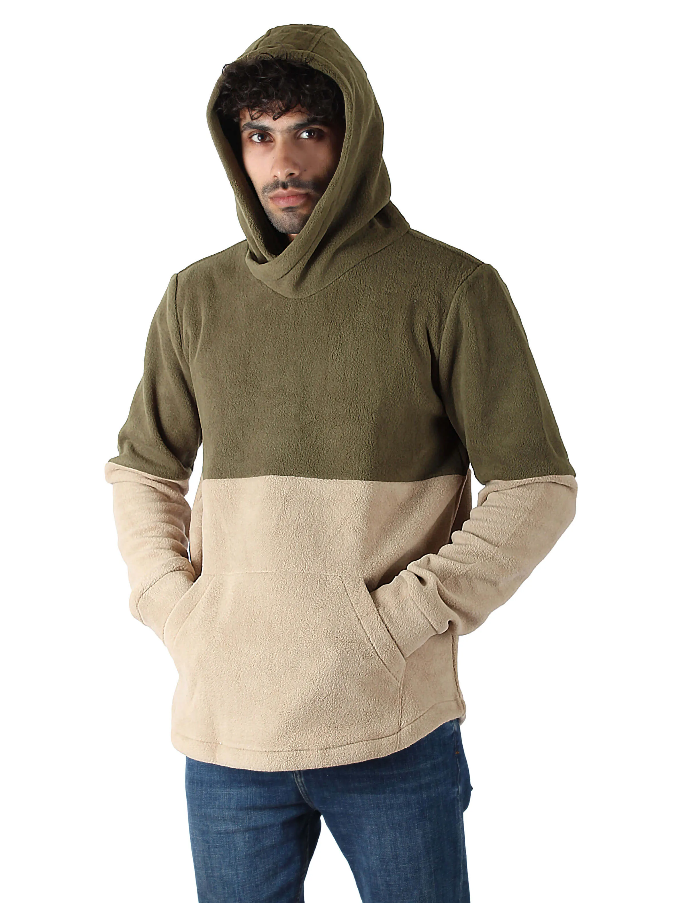 Polar Fleece Hoodie Shaped Hem Tree Top - Men