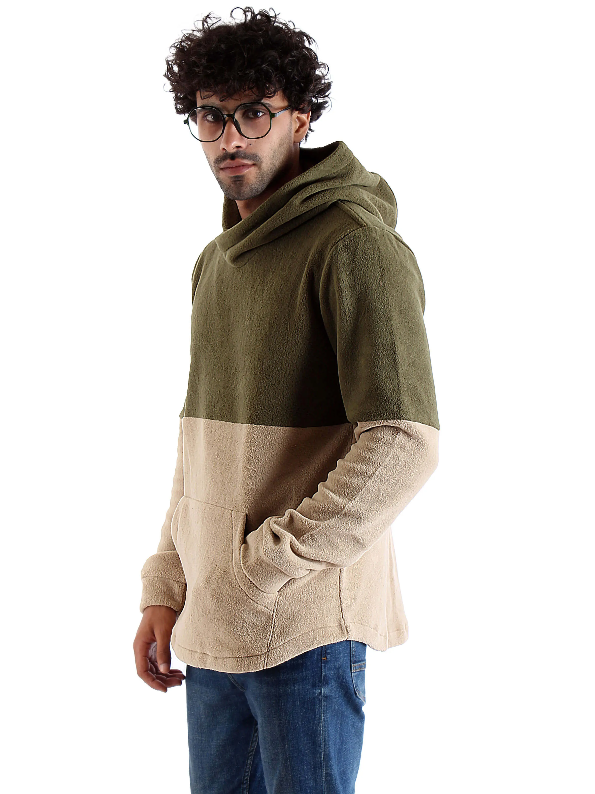 Polar Fleece Hoodie Shaped Hem Tree Top - Men