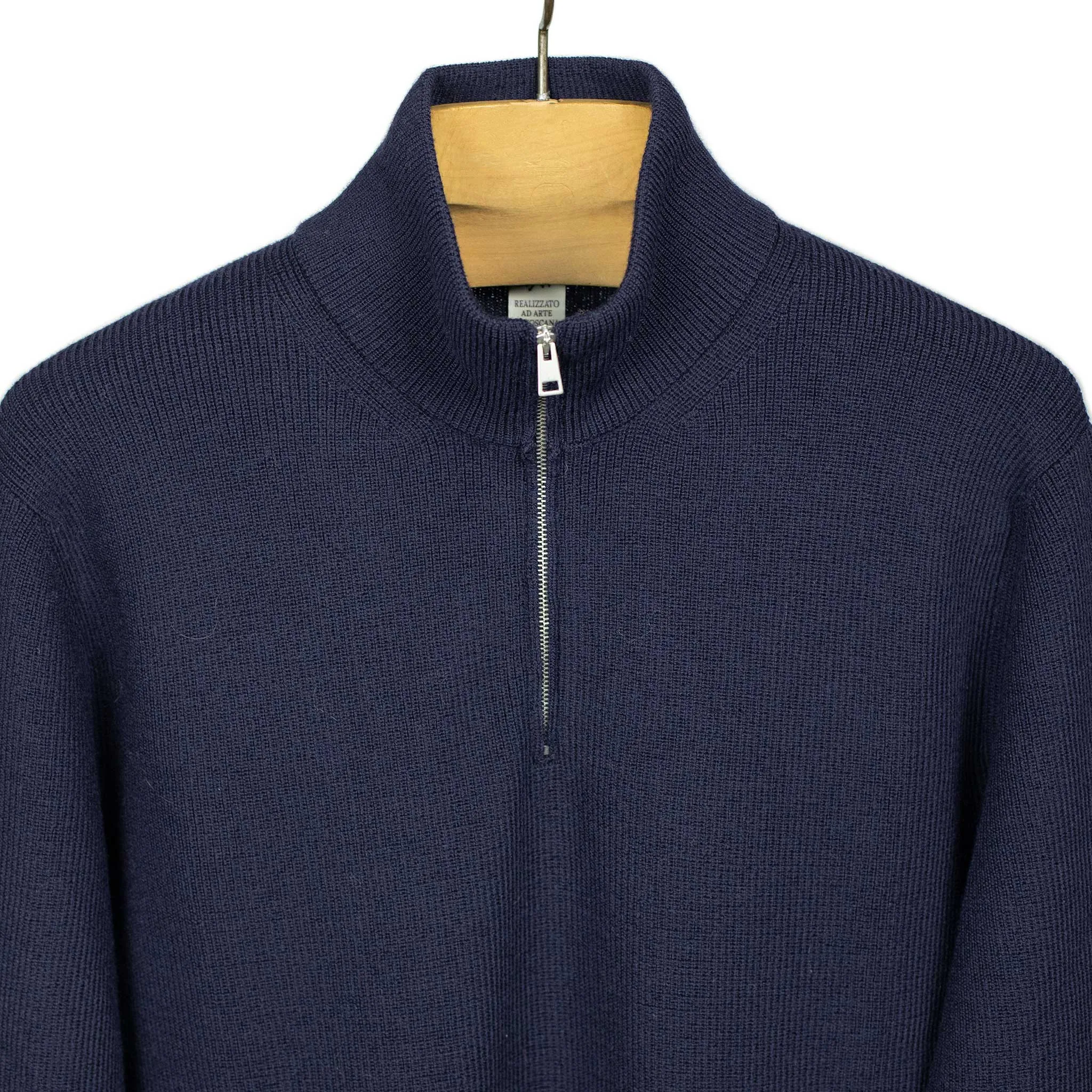 Quarter-zip sweater in Blue ribbed merino wool