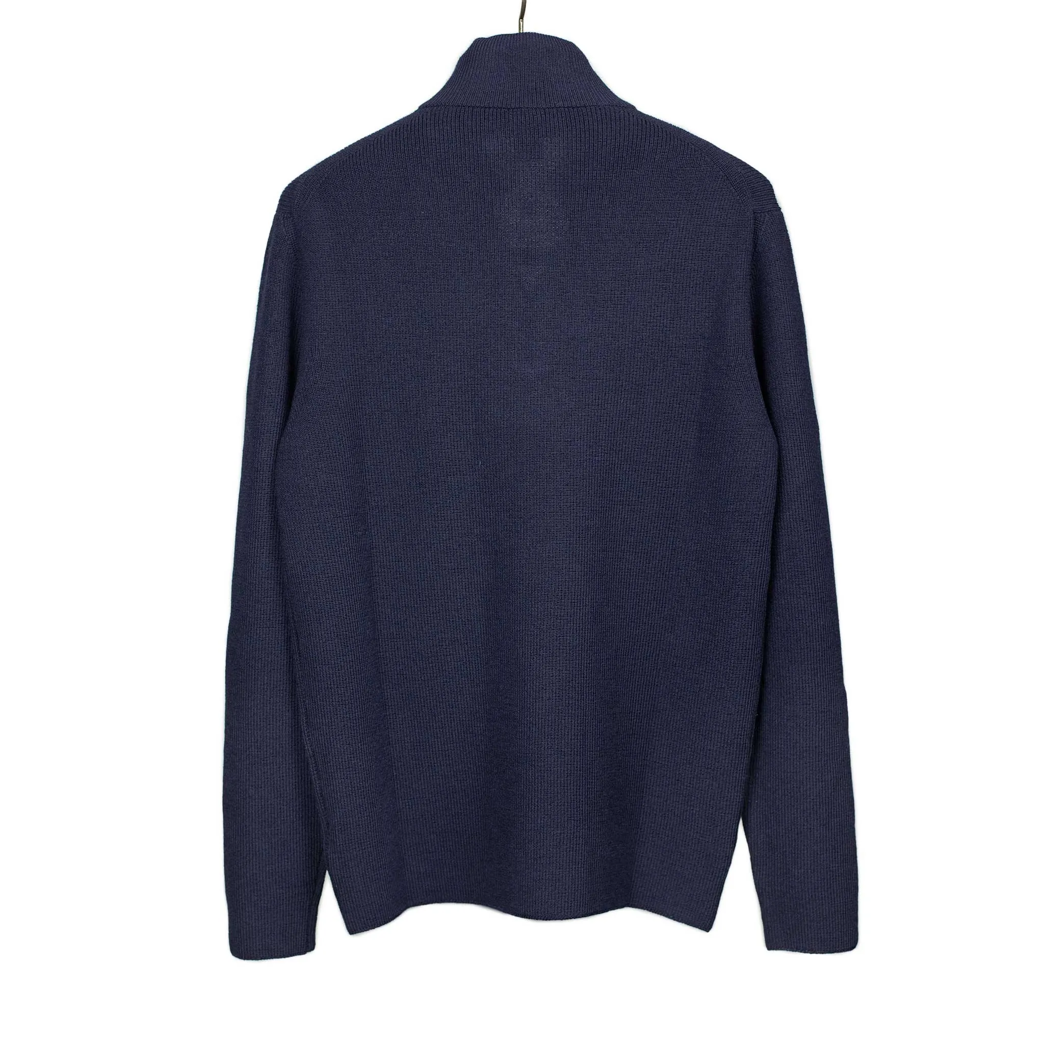 Quarter-zip sweater in Blue ribbed merino wool