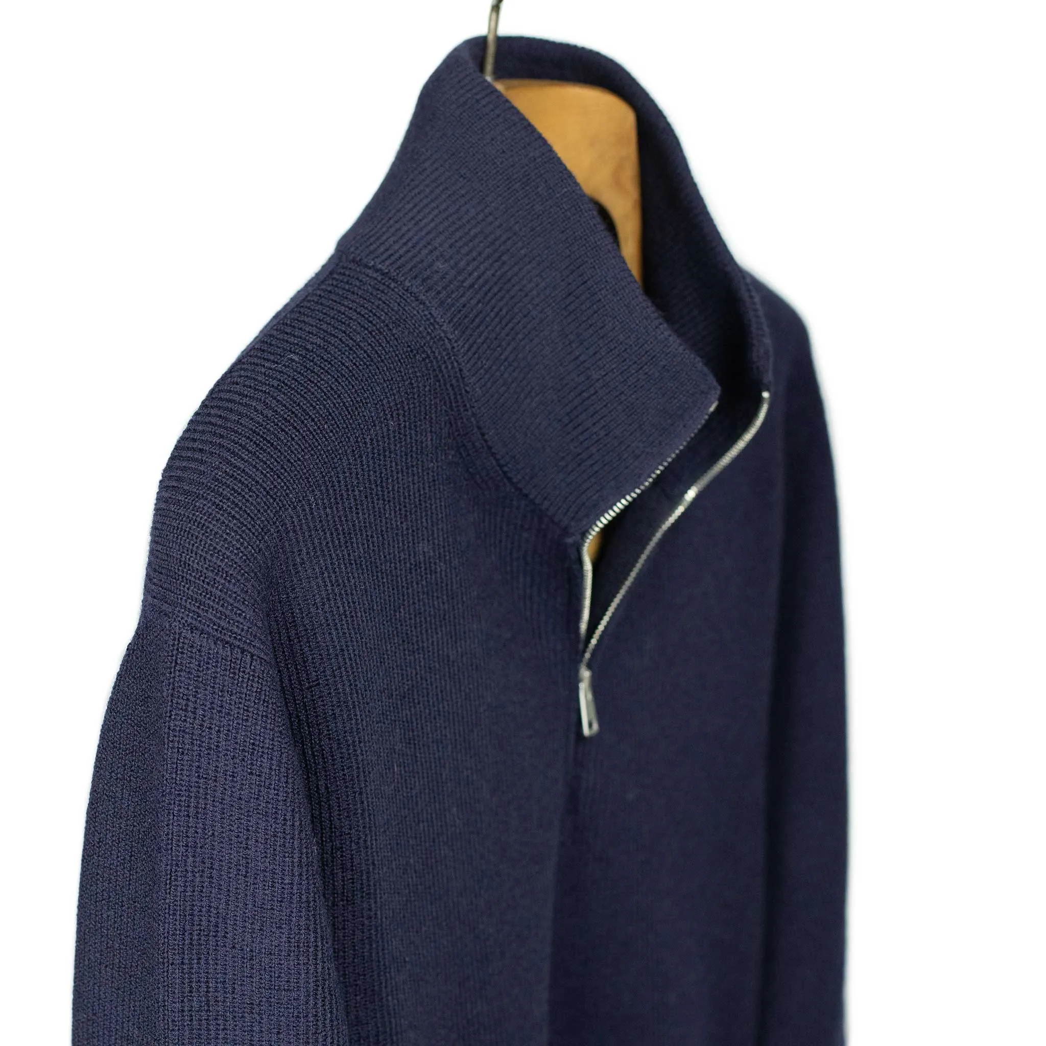 Quarter-zip sweater in Blue ribbed merino wool