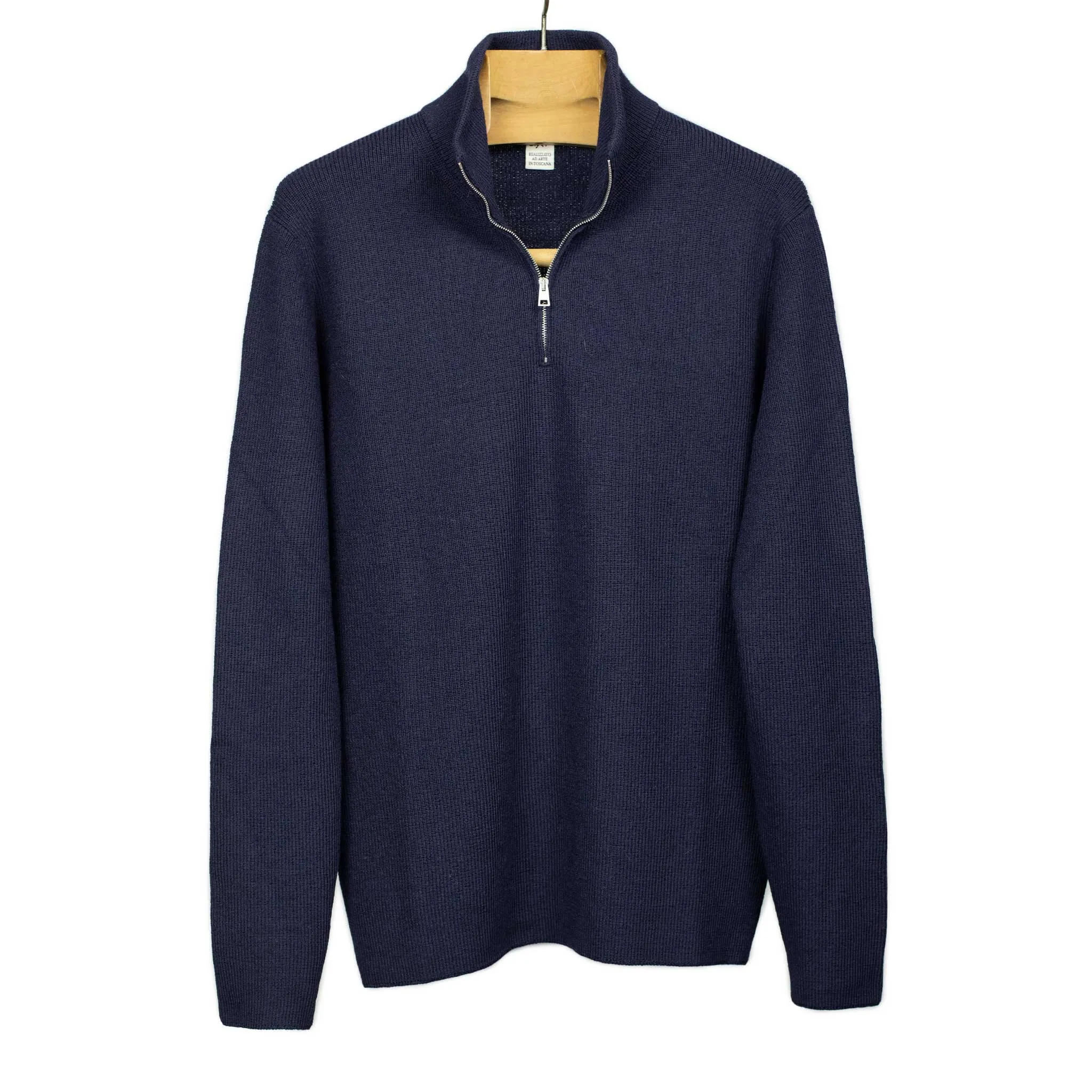 Quarter-zip sweater in Blue ribbed merino wool