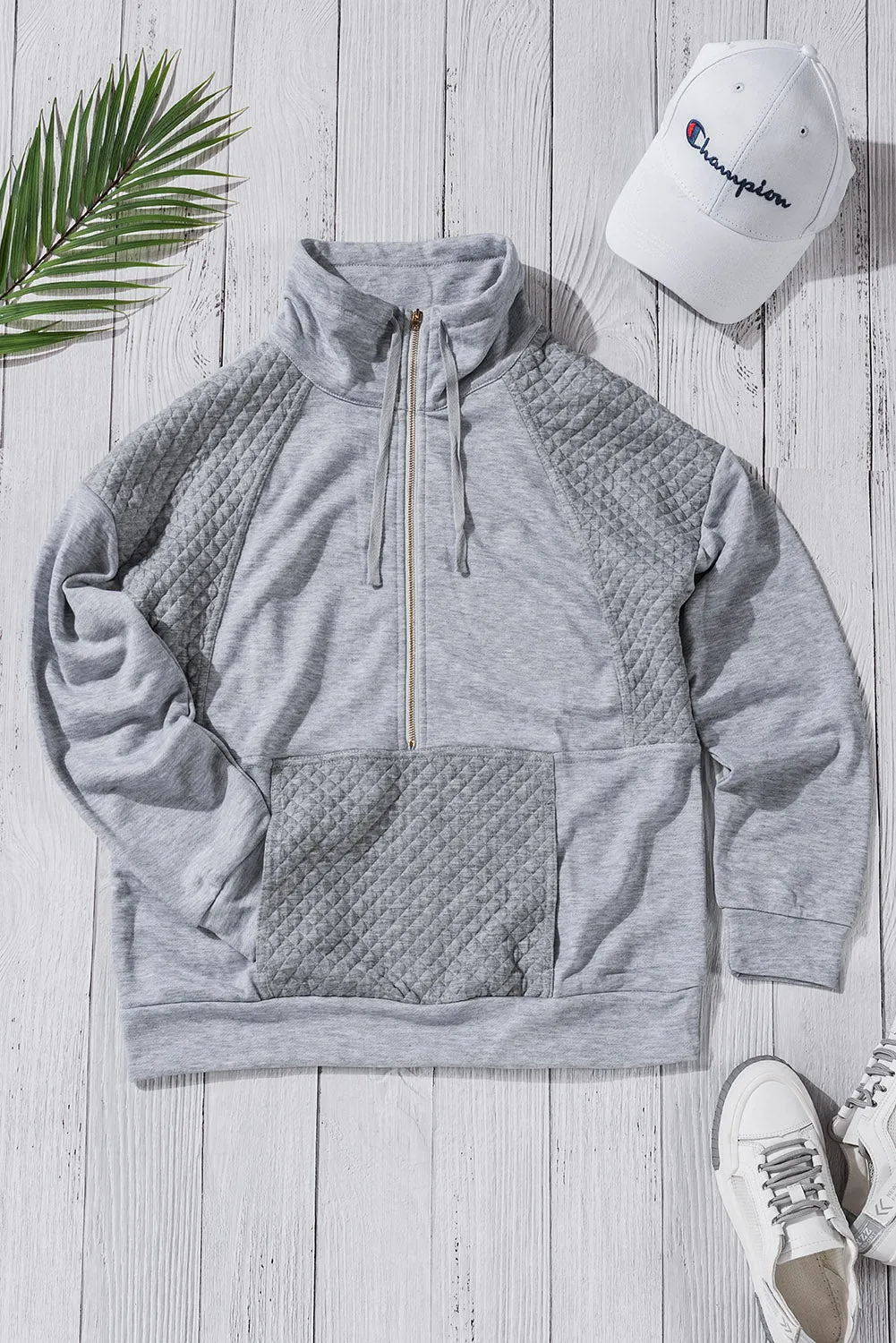 Quilted Patchwork Half Zip Sweatshirt