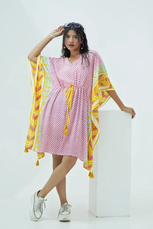 Rainbow Drops Hand Block Printed Kaftan