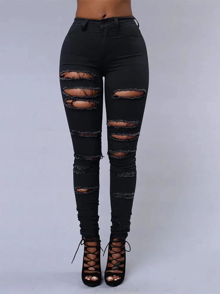 ripped jeans skinny casual pencil pants female*