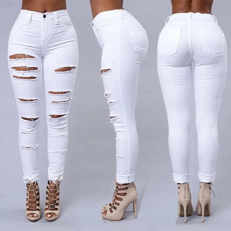 ripped jeans skinny casual pencil pants female*