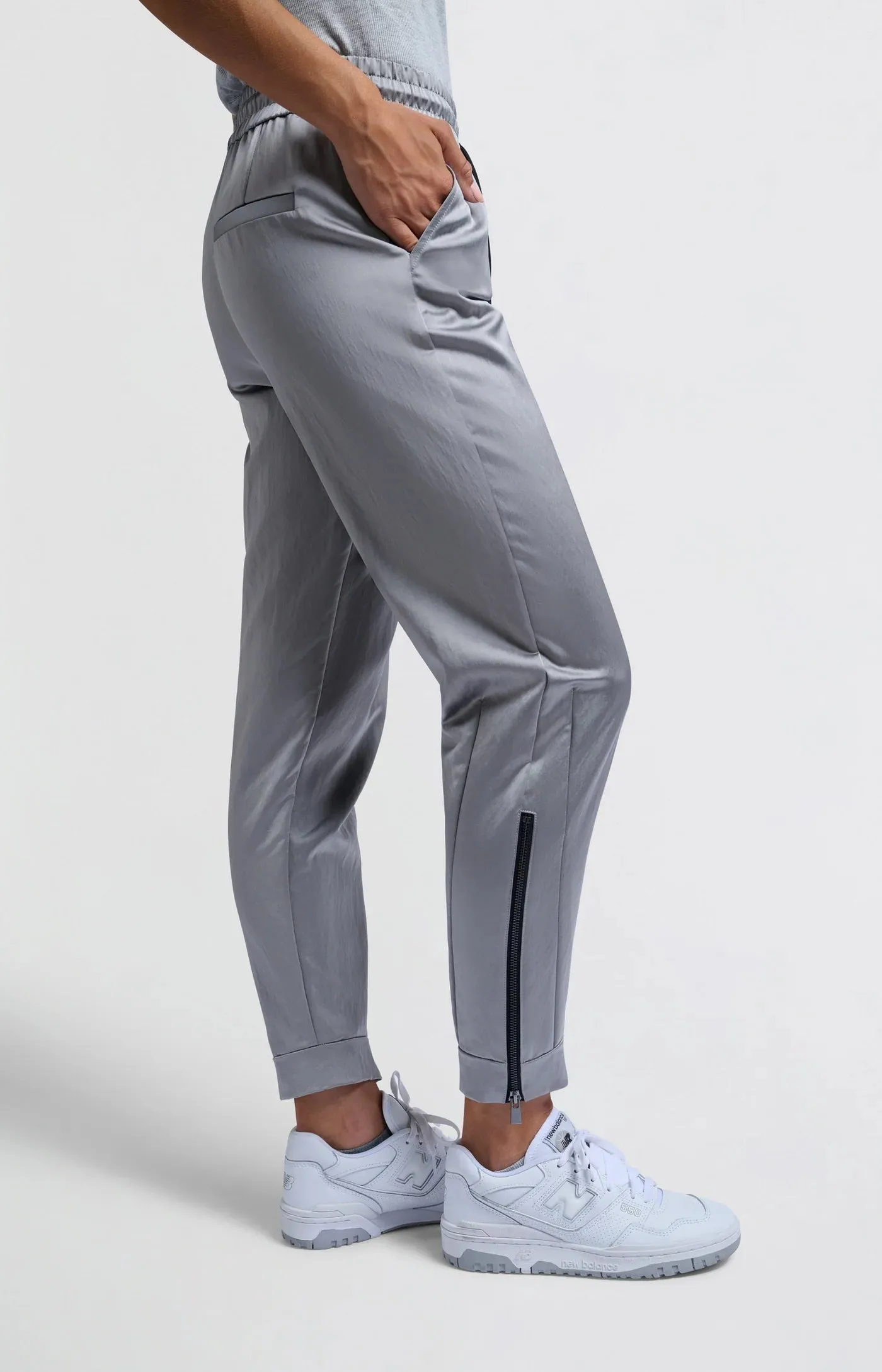 Satin Joggers in Light Metal Grey