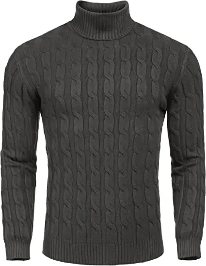 Slim Fit Turtleneck Twisted Knitted Pullover Sweater (US Only)