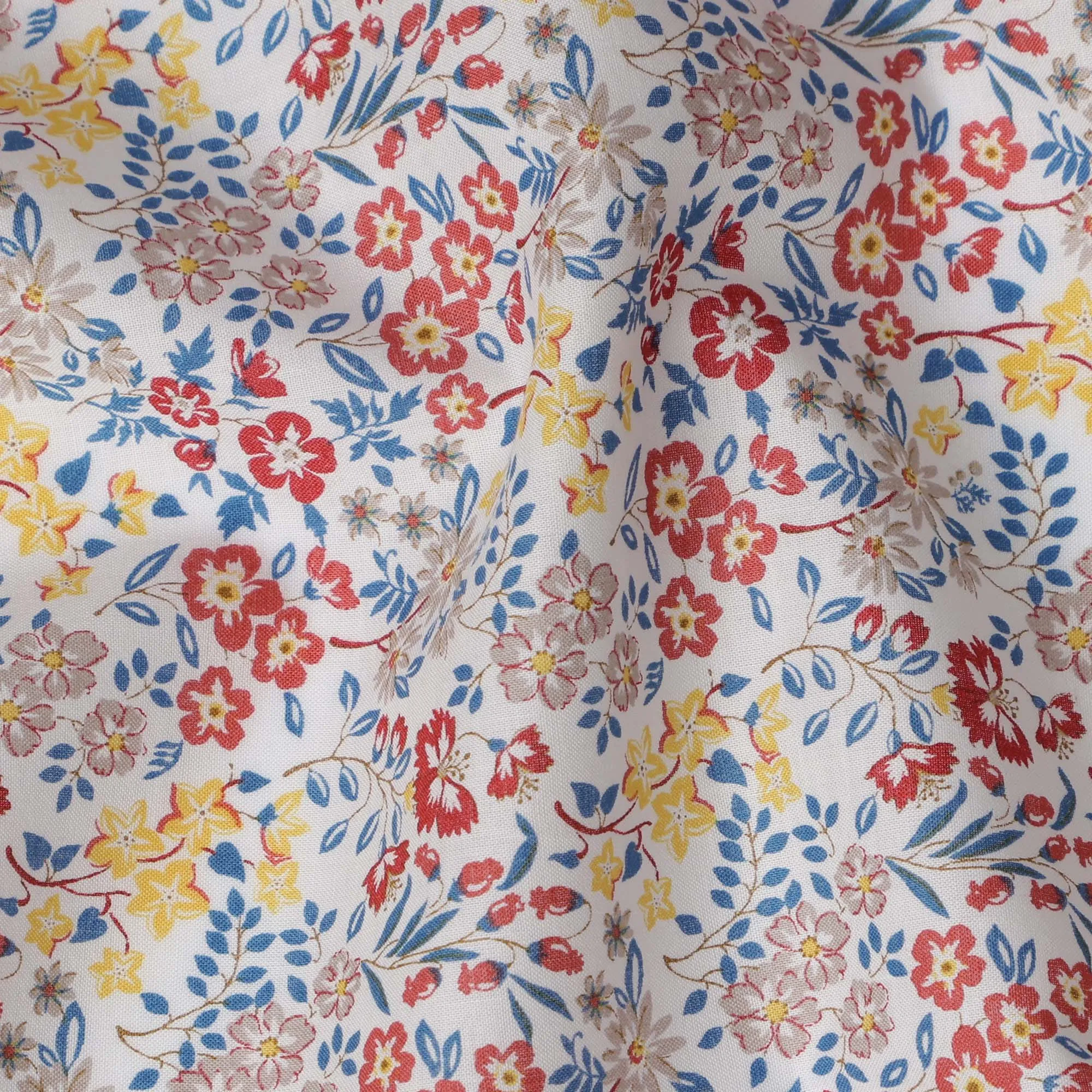 White and Red Floral Cotton Lawn Digital Print Fabric - 110 cm Width-D21234