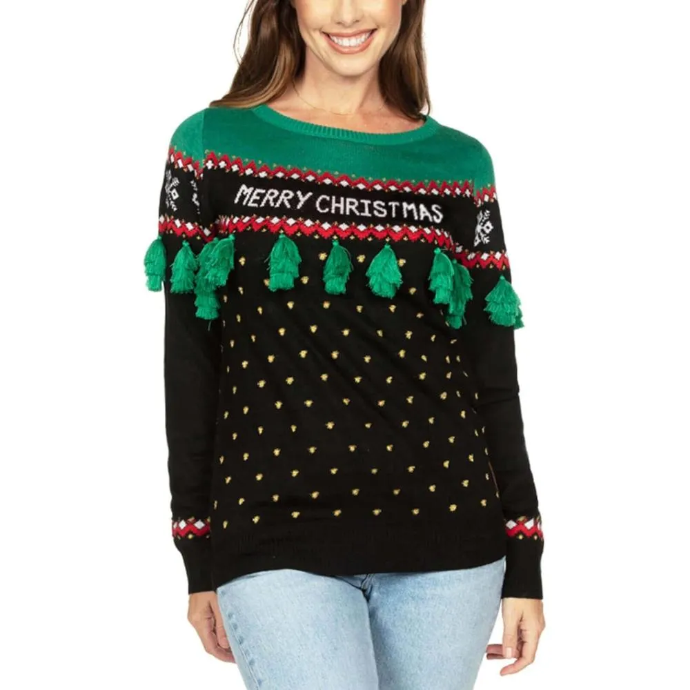 Winter Holiday Sweater With Decorative Accents