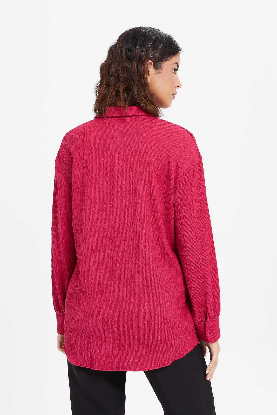 Women Fuchsia Textured Jacquard Shirt