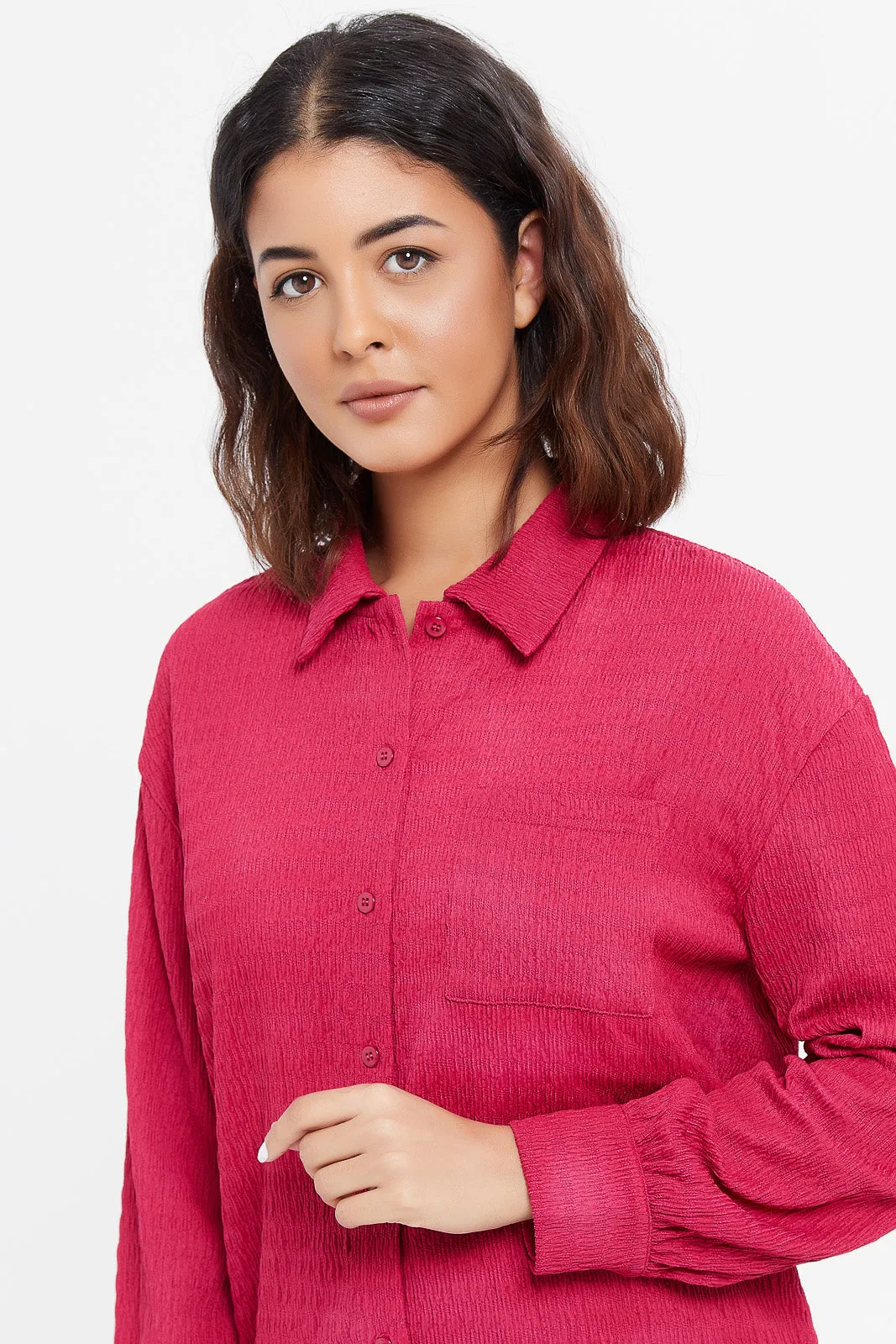 Women Fuchsia Textured Jacquard Shirt