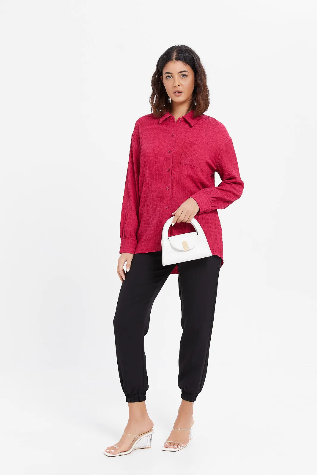 Women Fuchsia Textured Jacquard Shirt