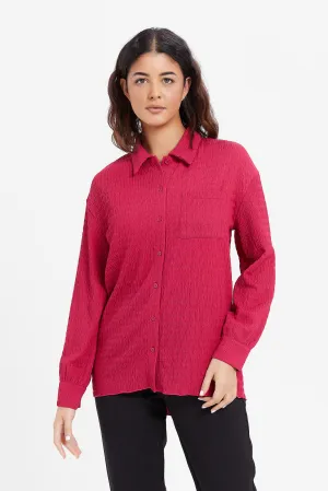 Women Fuchsia Textured Jacquard Shirt