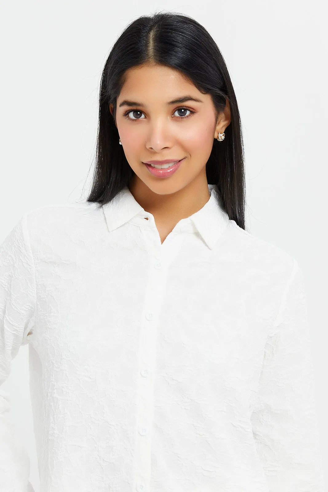 Women Ivory Textured Jacquard Shirt