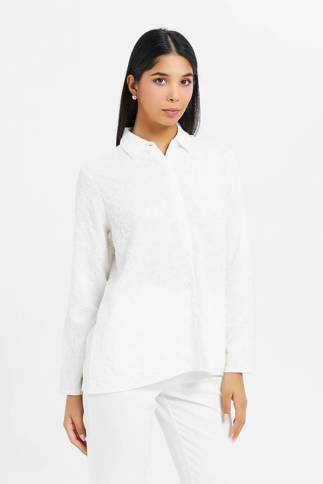 Women Ivory Textured Jacquard Shirt