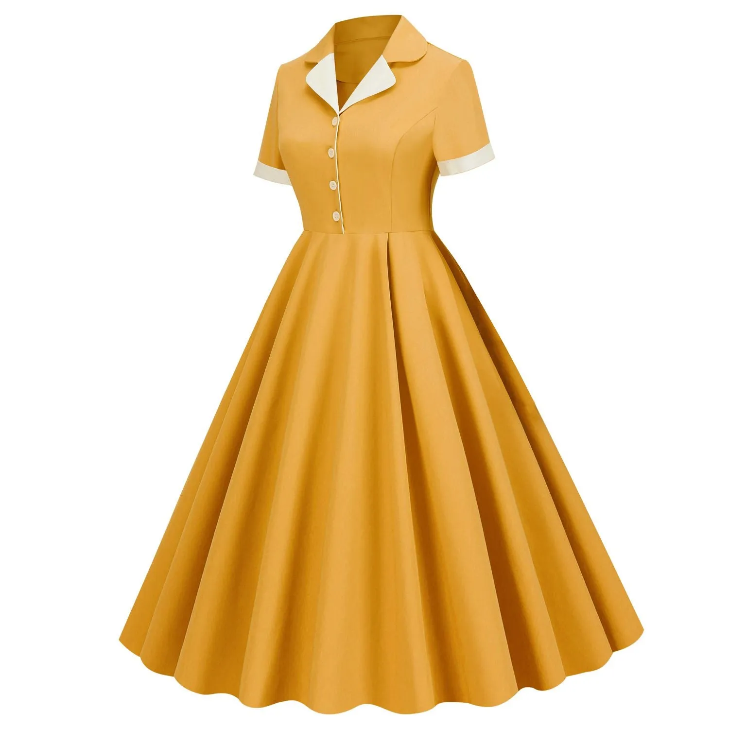 Womens Button Up 1950s Vintage Dresses Women Short Sleeve Belted Summer Swing Dress